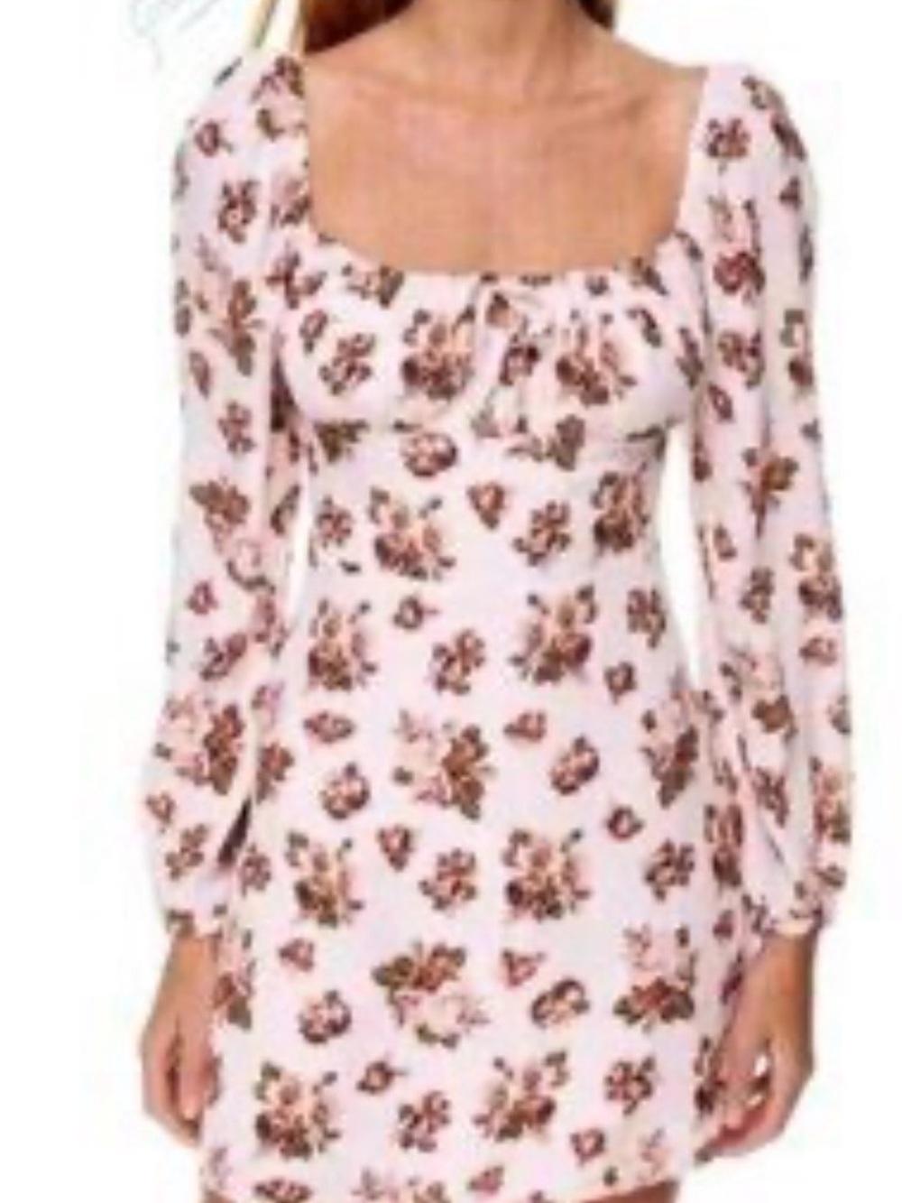 Aritzia Light Pink Floral Square-Neck Long Sleeve Mini Dress